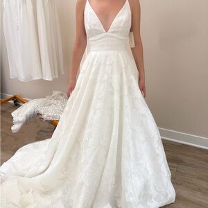 Jenny Yoo Hawkins V-Neck A-Line Printed Organza Wedding Gown
